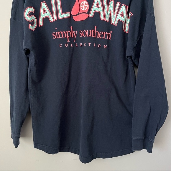Simply Southern Collection Sail Away Navy Blue Oversized Long Sleeve Shirt Sz S - Picture 11 of 14